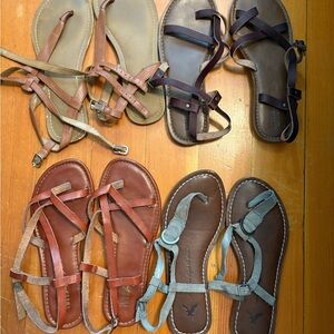 Brown and Tan Strappy Sandals